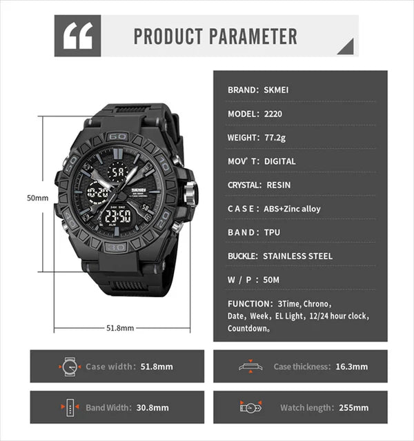 SKMEI Dual Time Digital LED Stylish Watch | SKMEI 01 C